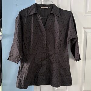 Soft Surroundings 100% Cotton Charcoal Gray Black Dots Women's Blouse Size M !